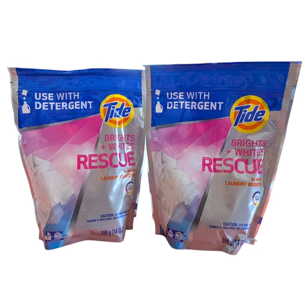 Tide Brights + Whites Rescue In-Wash Laundry Booster 18 Ct 14 oz Lot of 2 Bags